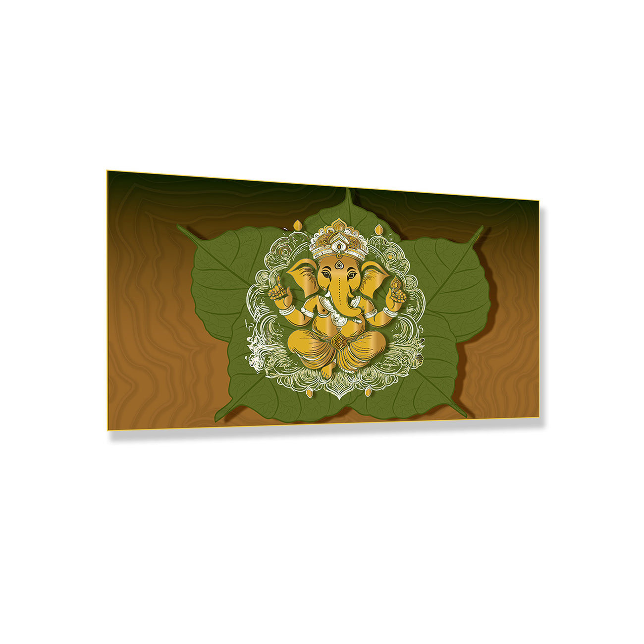Divine Ganesha on Peepal Leaf Care Canvas Wall Painting