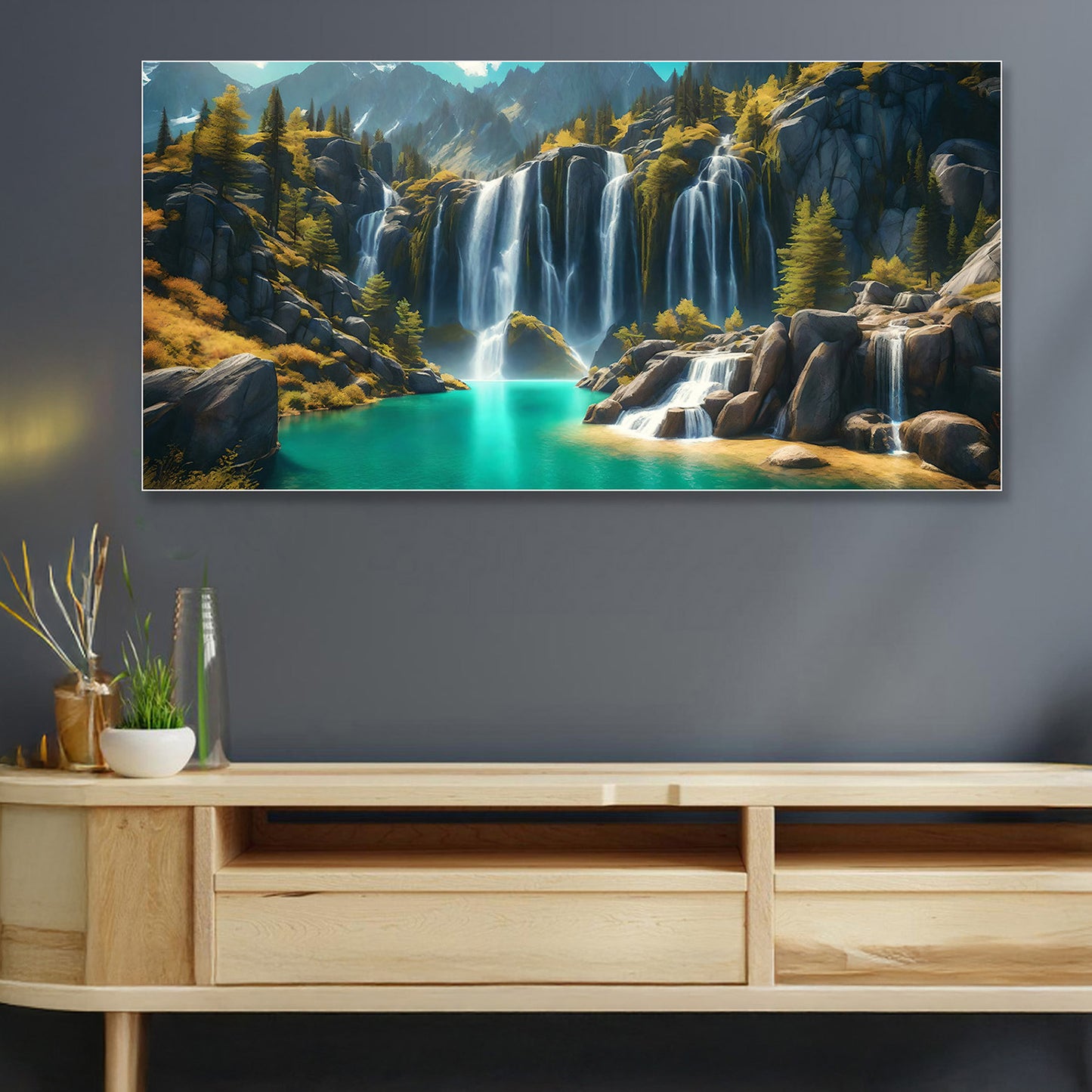 Lush Green Waterfall in Forest