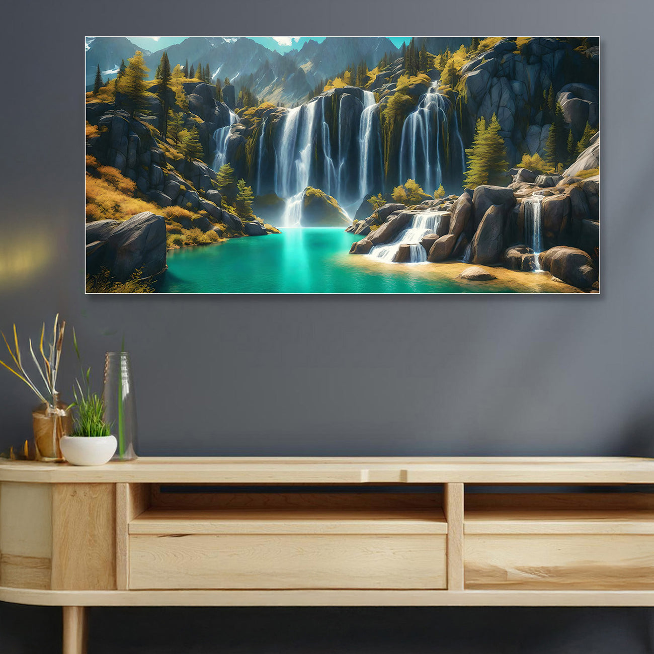 Lush Green Waterfall in Forest