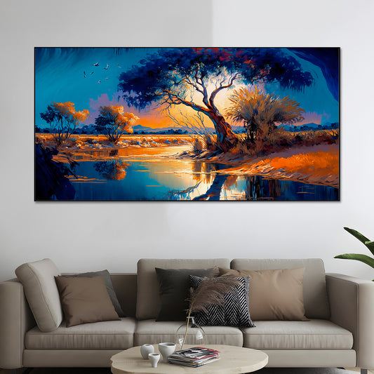 Sunset Tree Reflection Canvas Art