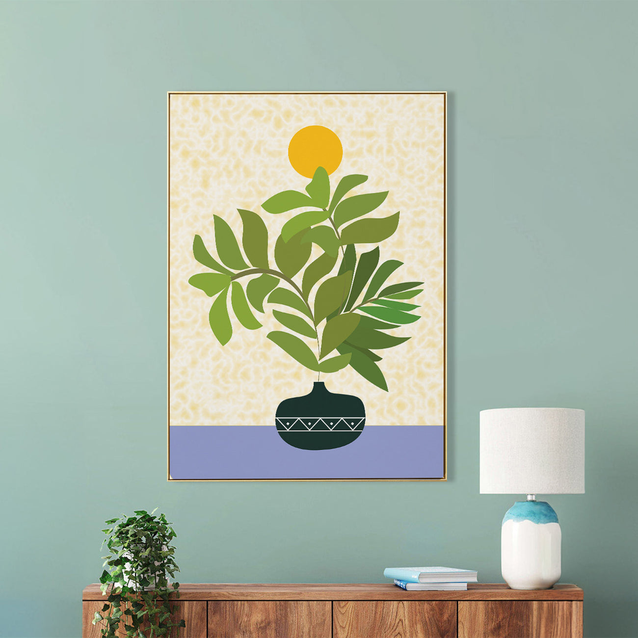 Serene Sunlit Plant Art Canvas Wall Painting