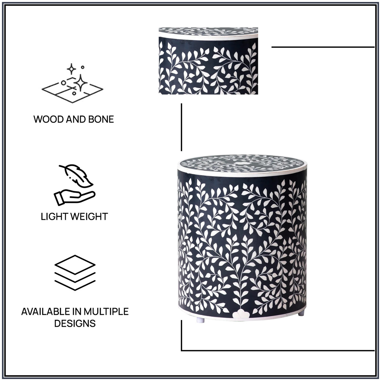 Elegant Bone Inlay Side Table