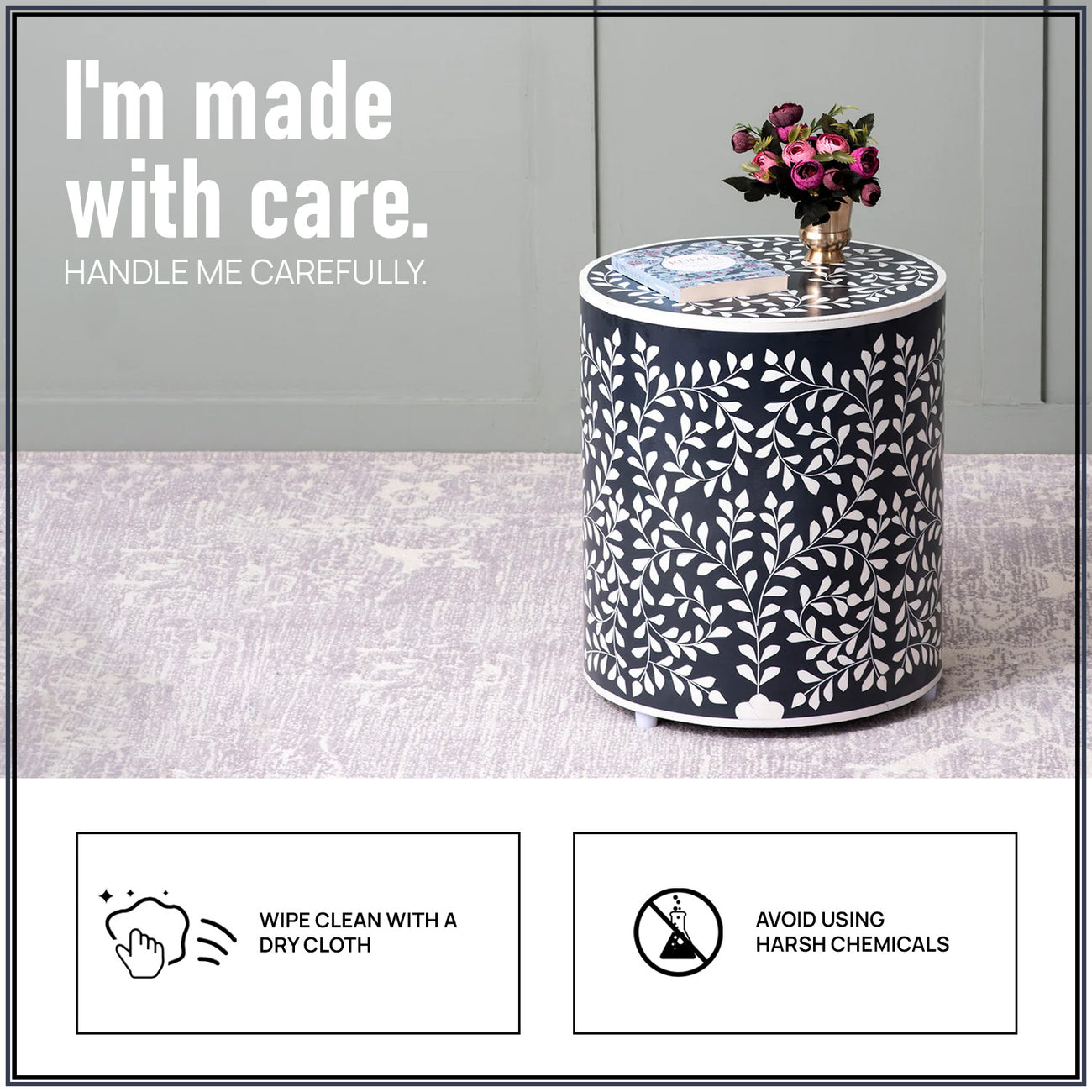 Elegant Bone Inlay Side Table