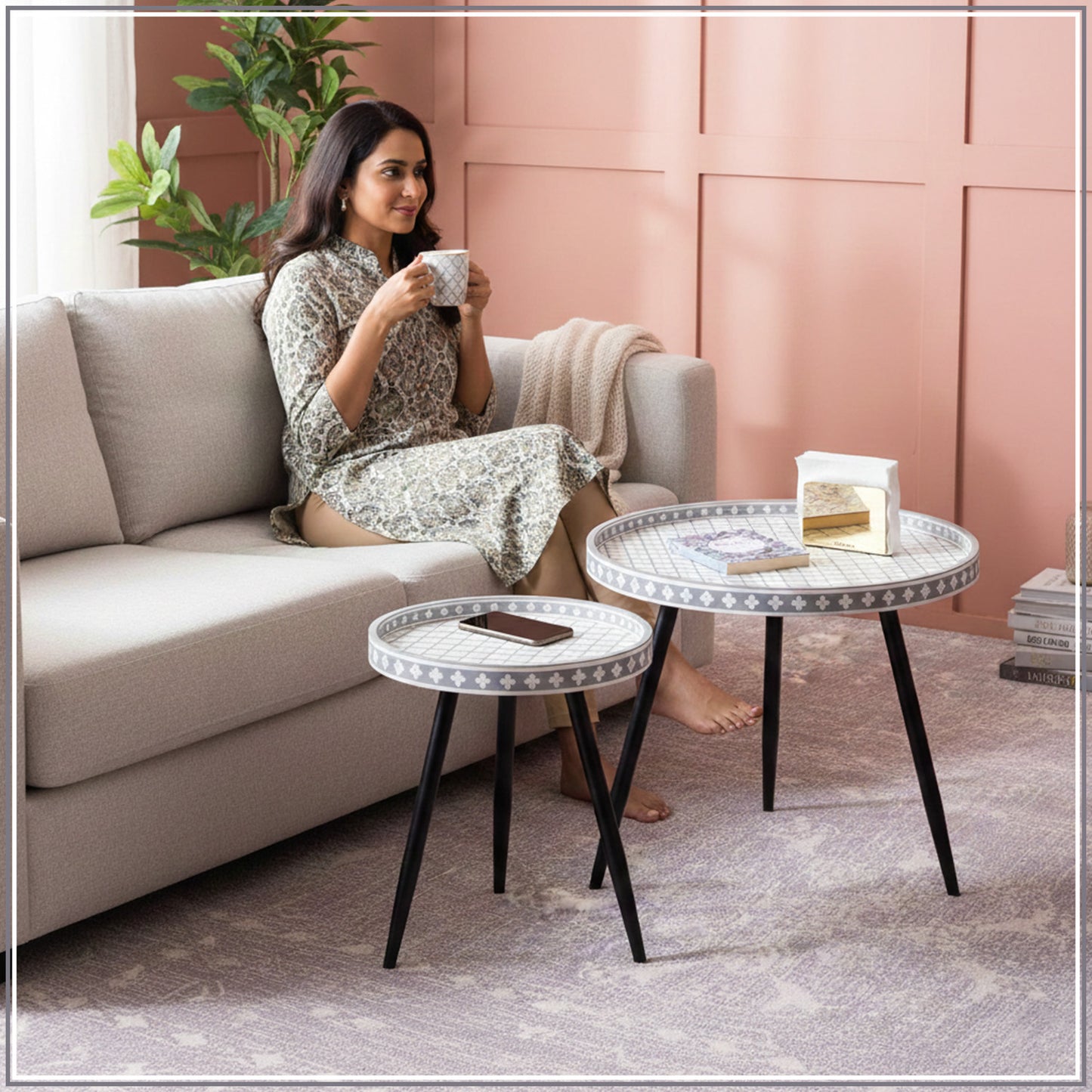 Metal Mosaic: Contemporary Coffee Side Table Set