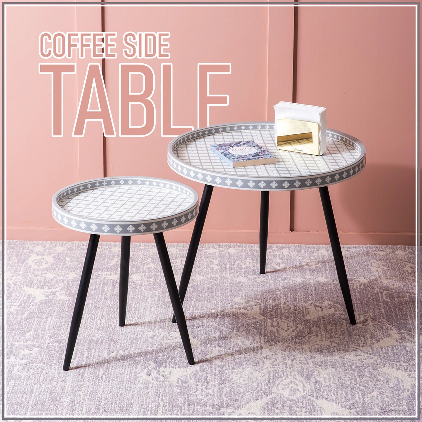 Metal Mosaic: Contemporary Coffee Side Table Set