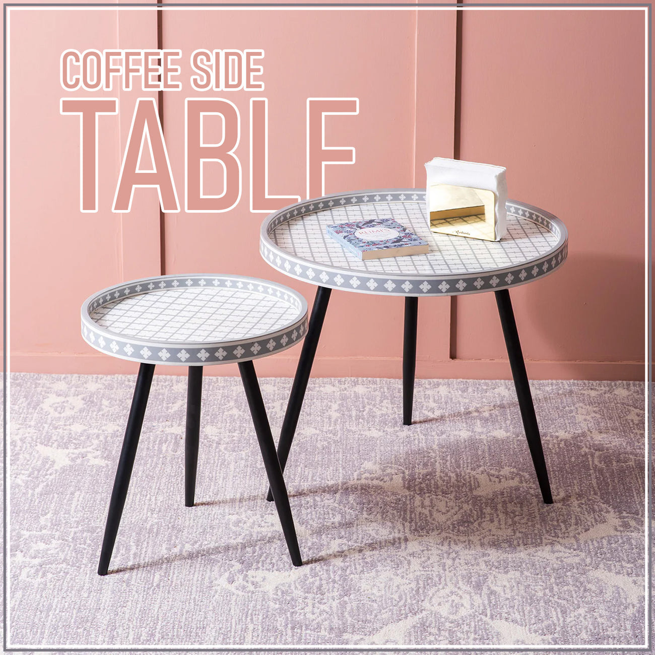 Metal Mosaic: Contemporary Coffee Side Table Set