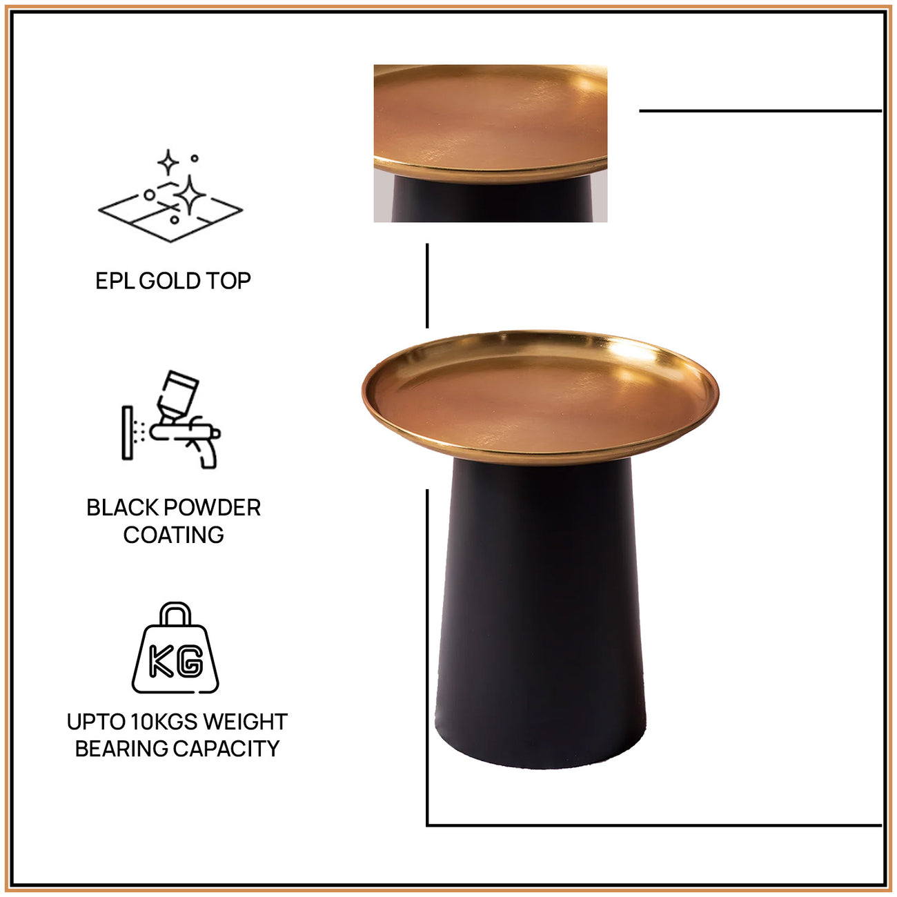 Lustrous Linea Iron-Crafted Side Table With Gold Finish Top | Nestroots
