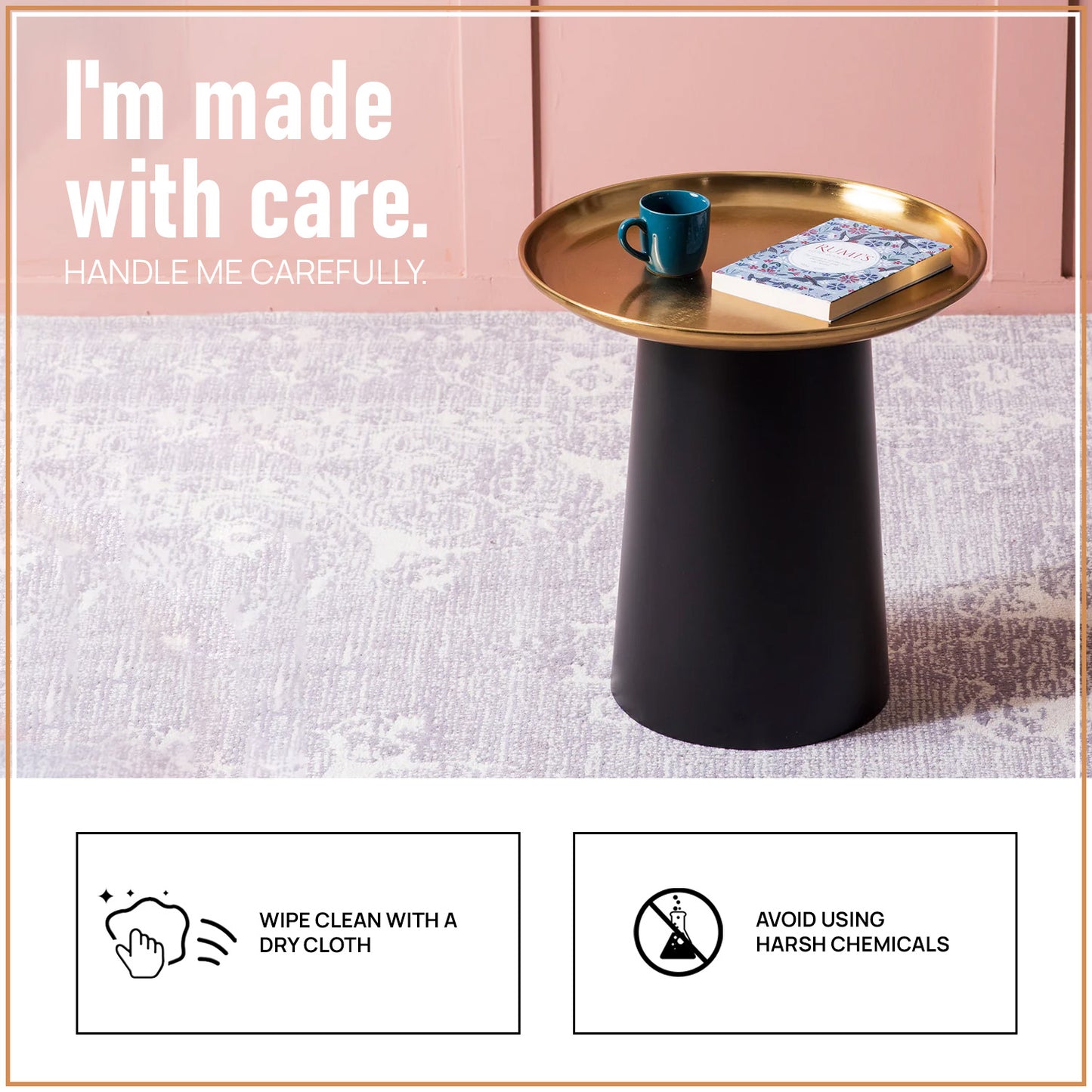 Lustrous Linea Iron-Crafted Side Table With Gold Finish Top | Nestroots