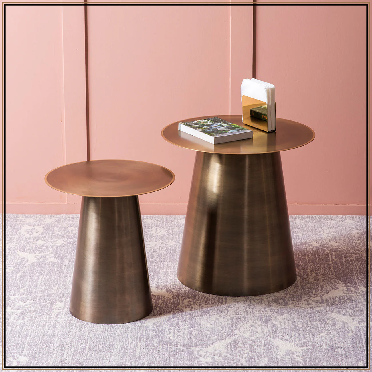 Gilded Grandeur Geometric Gold Accent Metallic Side Table Set of 2 | Nestroots