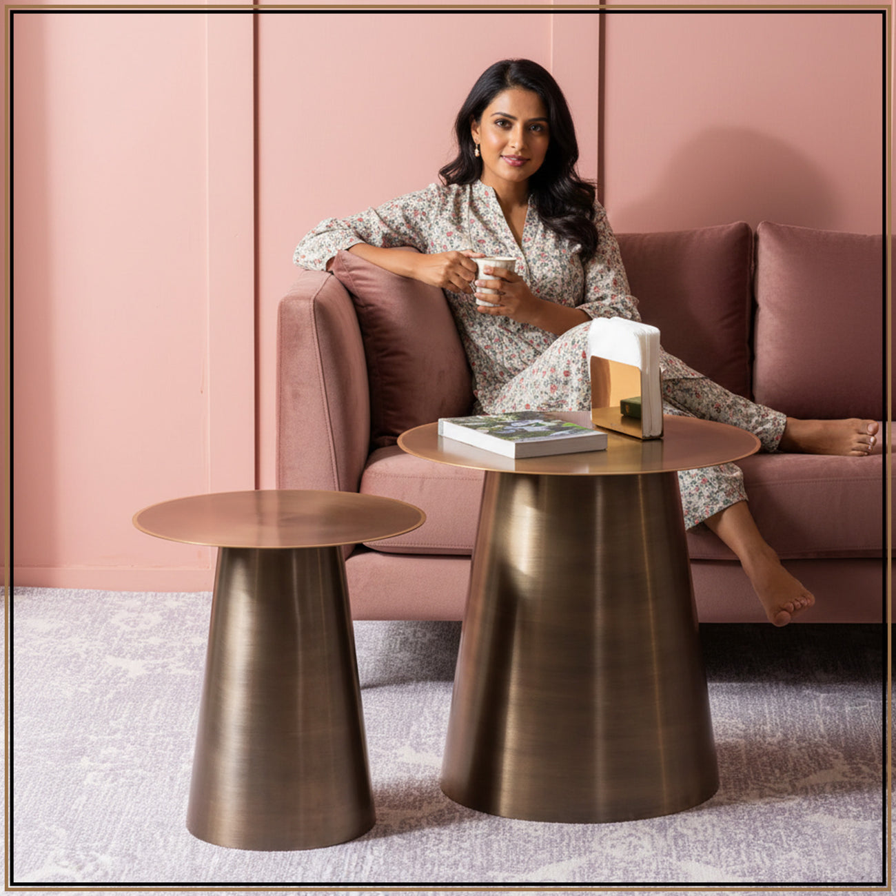 Gilded Grandeur Geometric Gold Accent Metallic Side Table Set of 2 | Nestroots