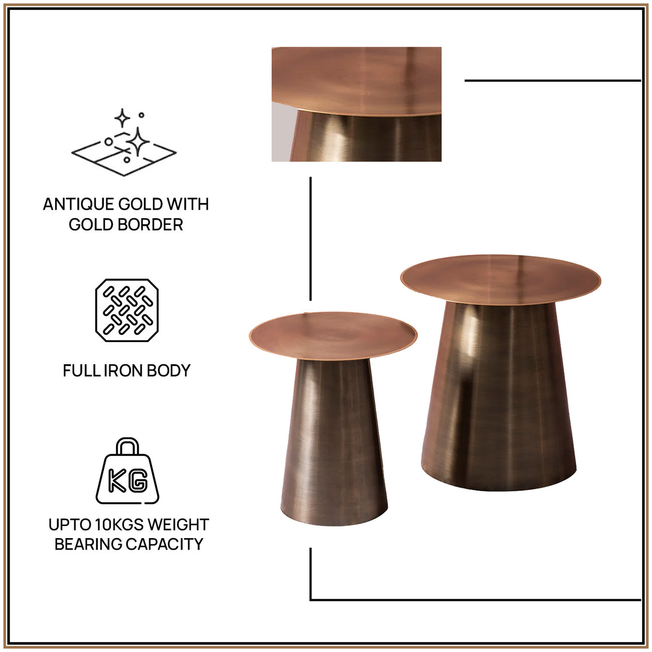 Gilded Grandeur Geometric Gold Accent Metallic Side Table Set of 2 | Nestroots