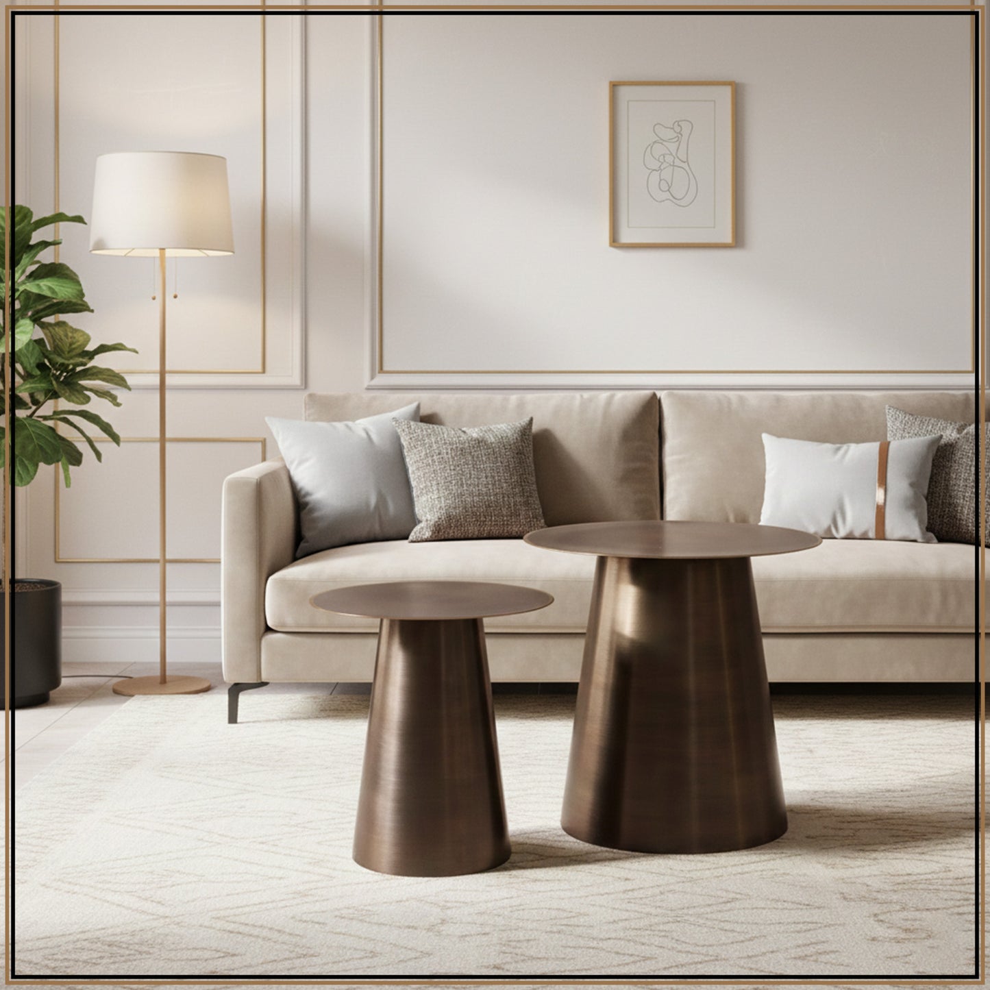 Gilded Grandeur Geometric Gold Accent Metallic Side Table Set of 2 | Nestroots