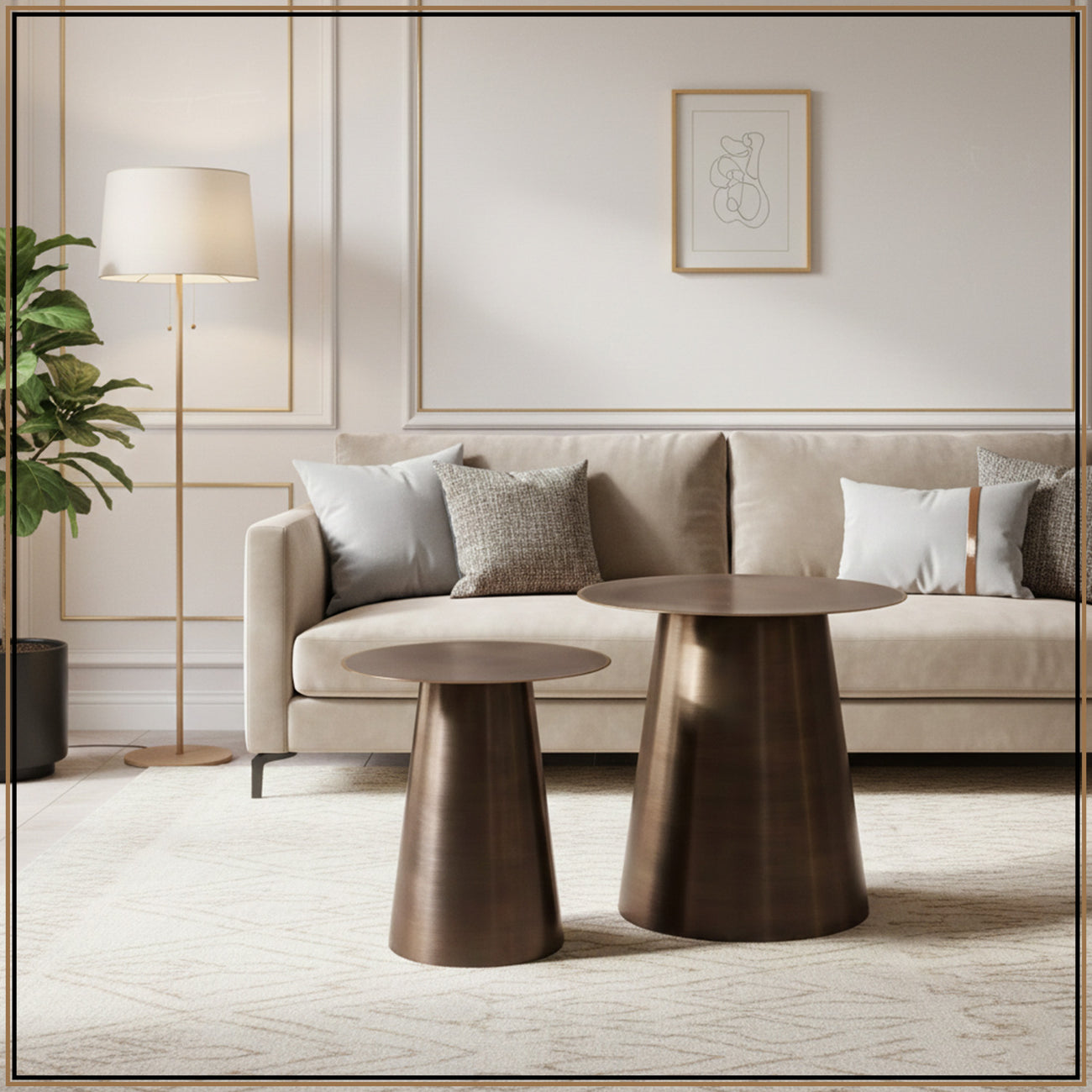 Gilded Grandeur Geometric Gold Accent Metallic Side Table Set of 2 | Nestroots