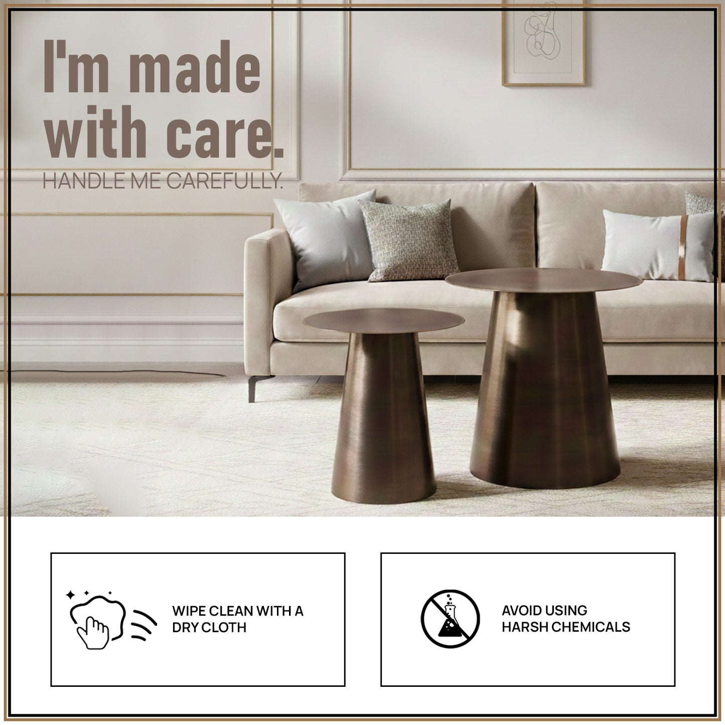 Gilded Grandeur Geometric Gold Accent Metallic Side Table Set of 2 | Nestroots