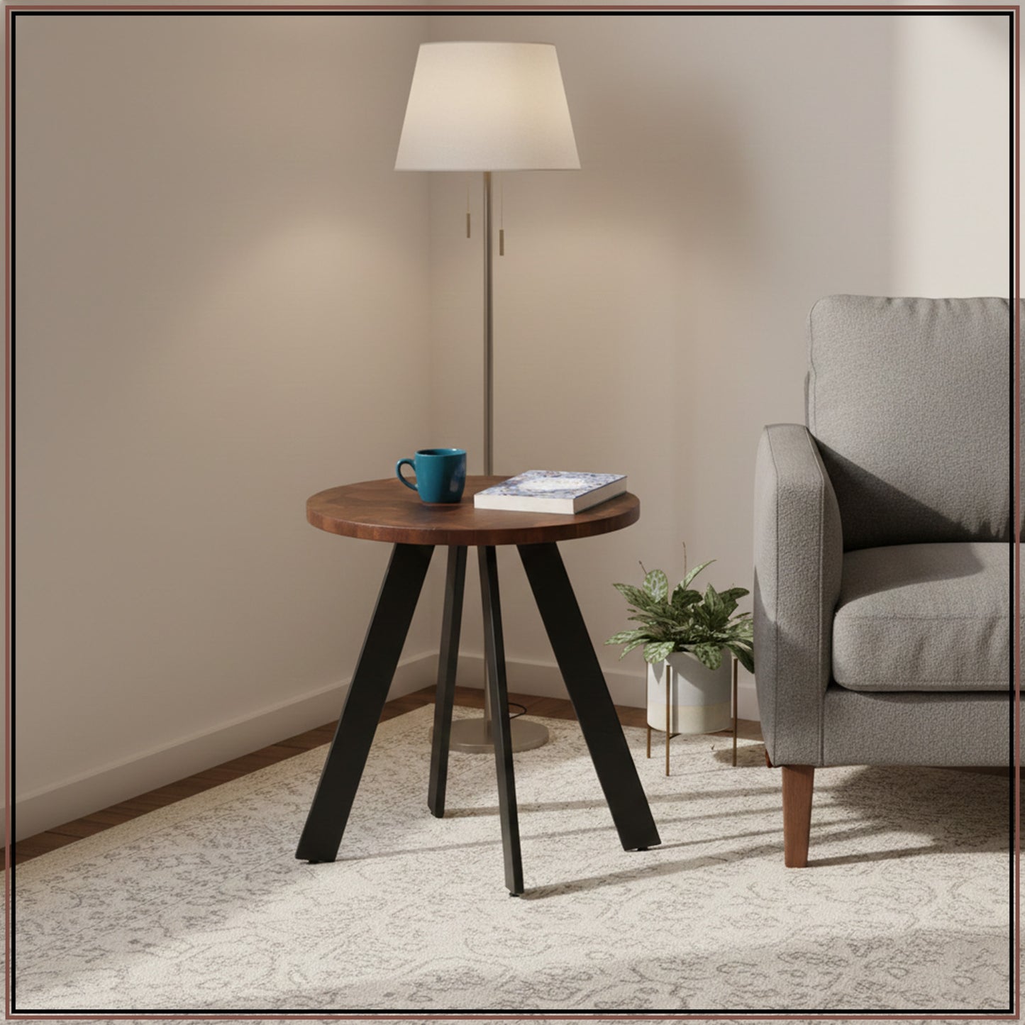 Fusion Forte: Contemporary Wood and Metal Side table Set of 2