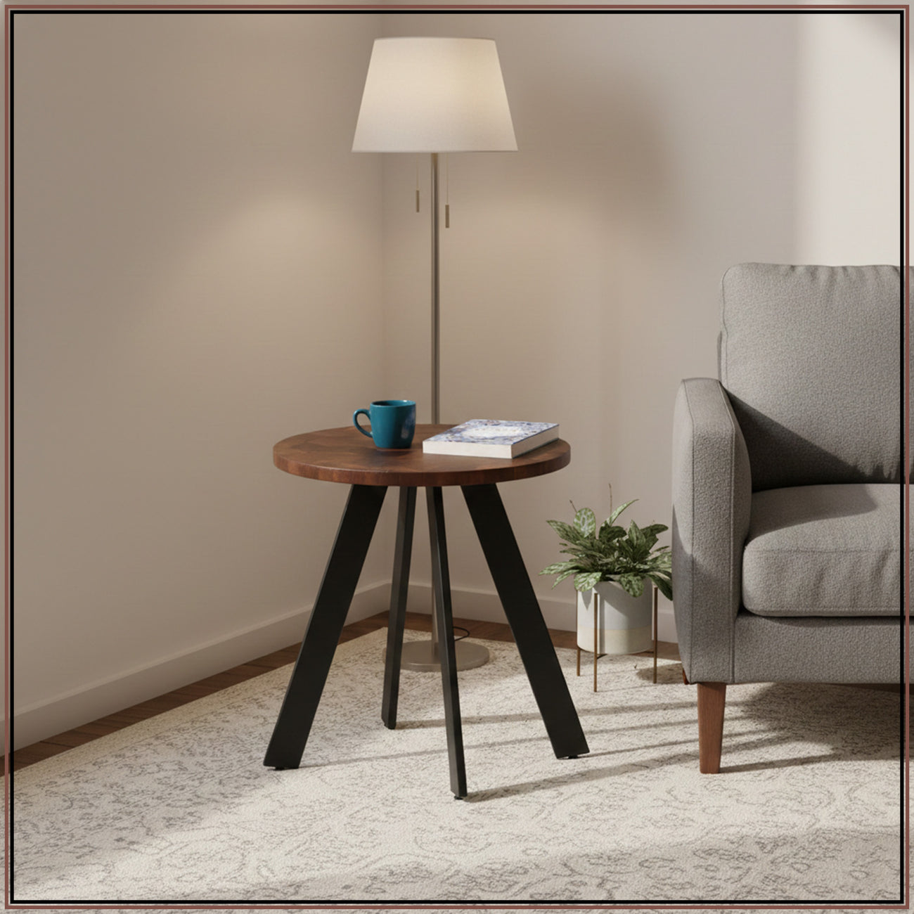 Fusion Forte: Contemporary Wood and Metal Side table Set of 2