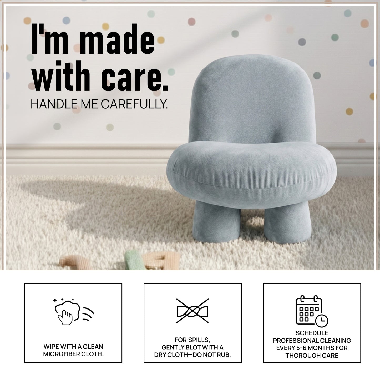 Sky Blue Mini Velvet Kids Accent Chair | Nestroots