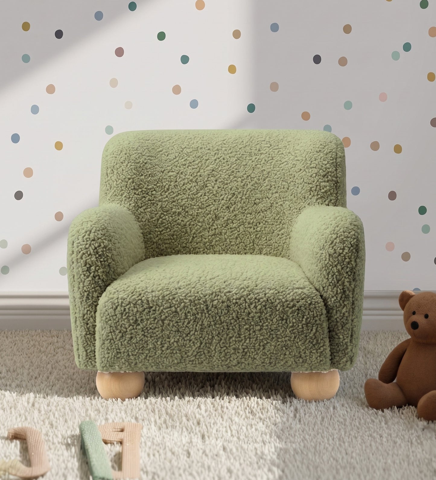 Olive Plush Boucle Kids Lounge Chair | Nestroots