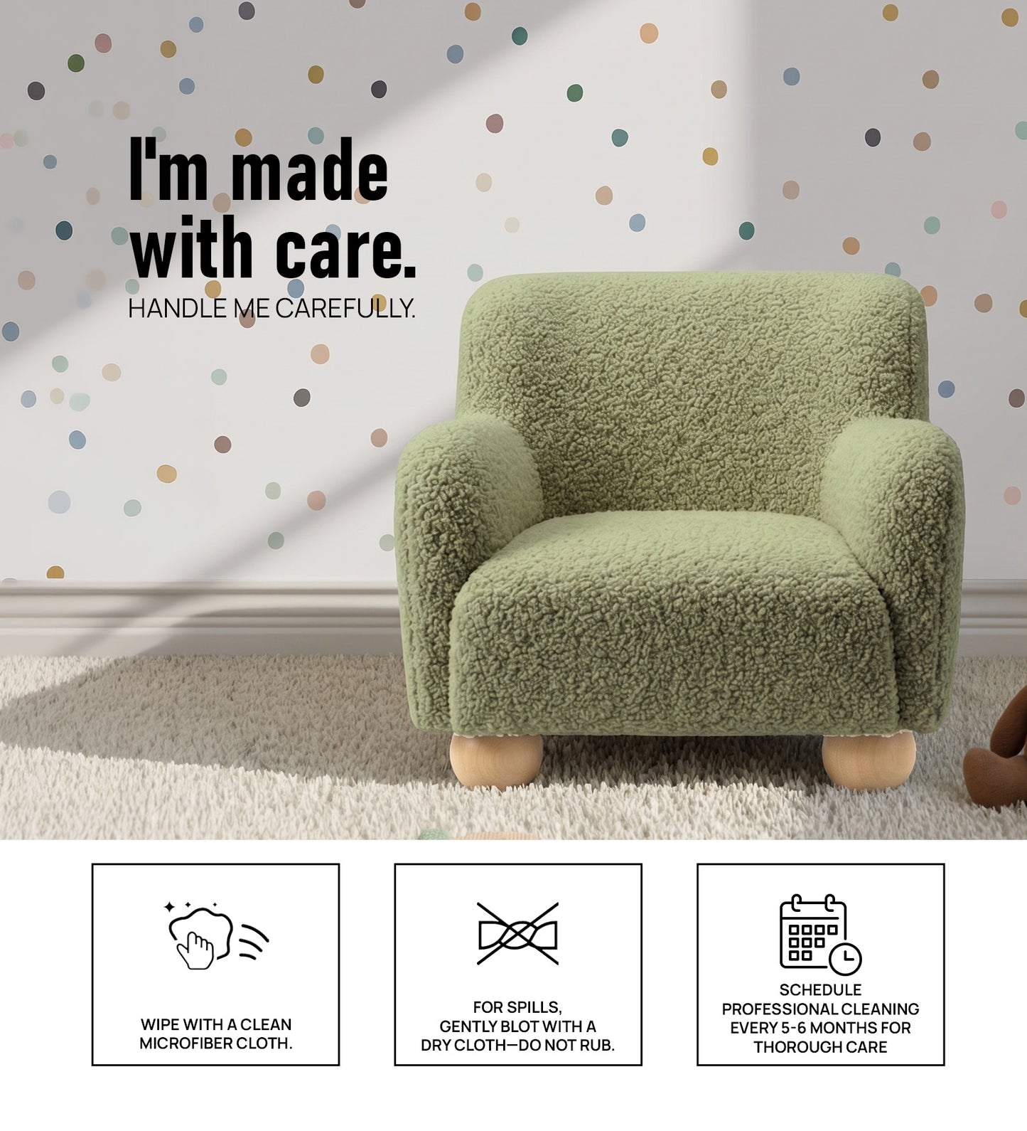 Olive Plush Boucle Kids Lounge Chair | Nestroots