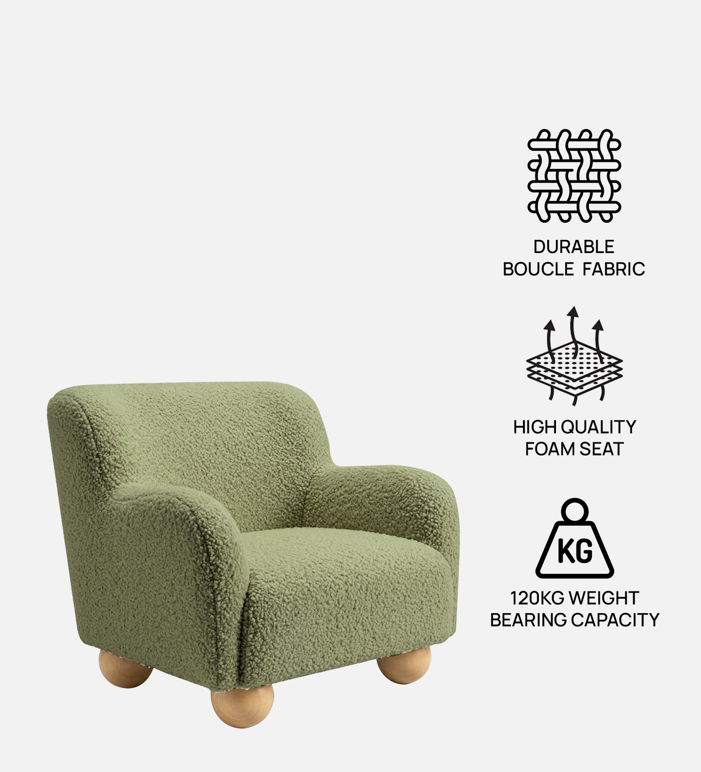 Olive Plush Boucle Kids Lounge Chair | Nestroots