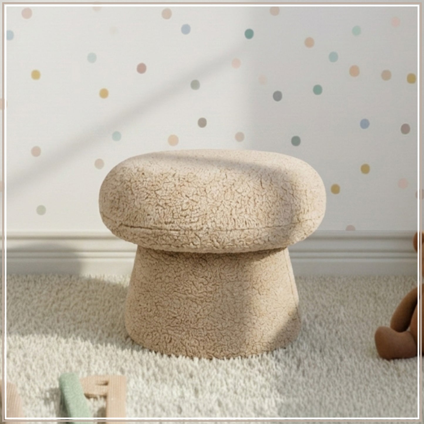Sand Beige Luxe Fabric Kids Pouffe Stool | Nestroots