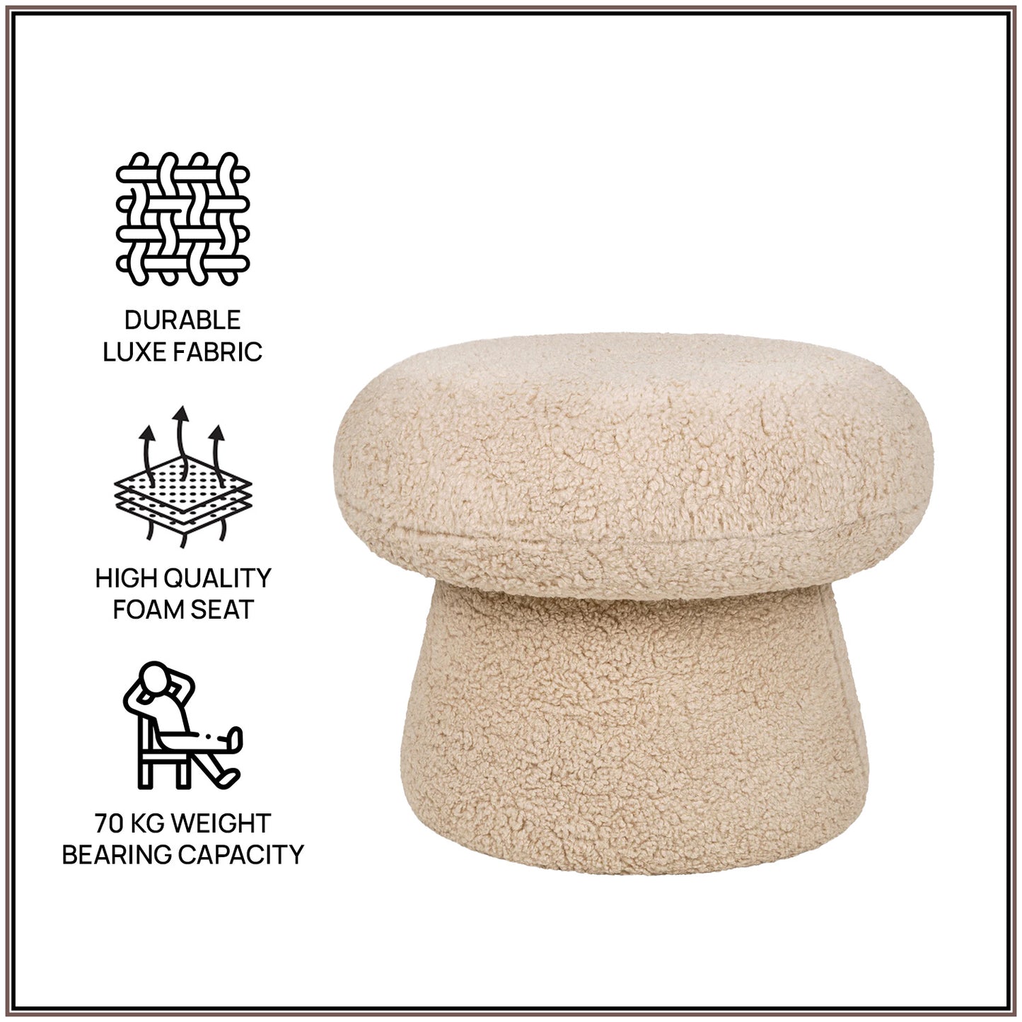 Sand Beige Luxe Fabric Kids Pouffe Stool | Nestroots