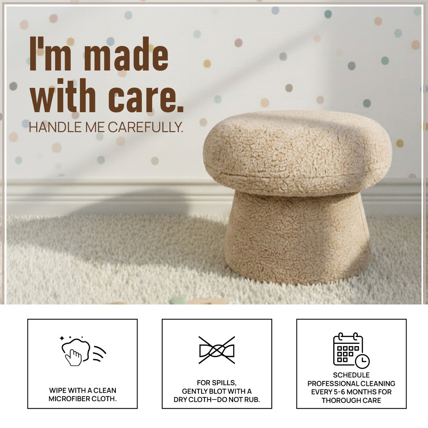 Sand Beige Luxe Fabric Kids Pouffe Stool | Nestroots