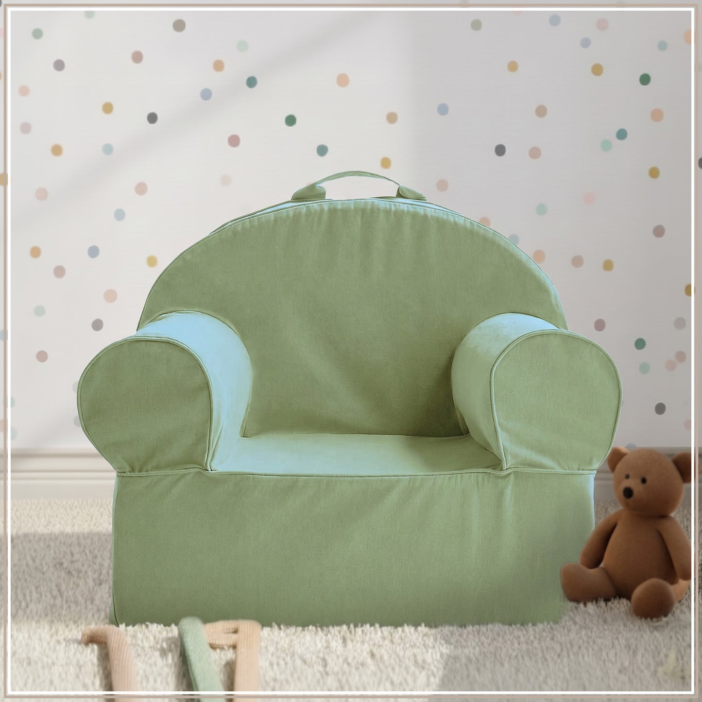Olive Green Snuggle Cotton Kids Lounge Chair | Nestroots