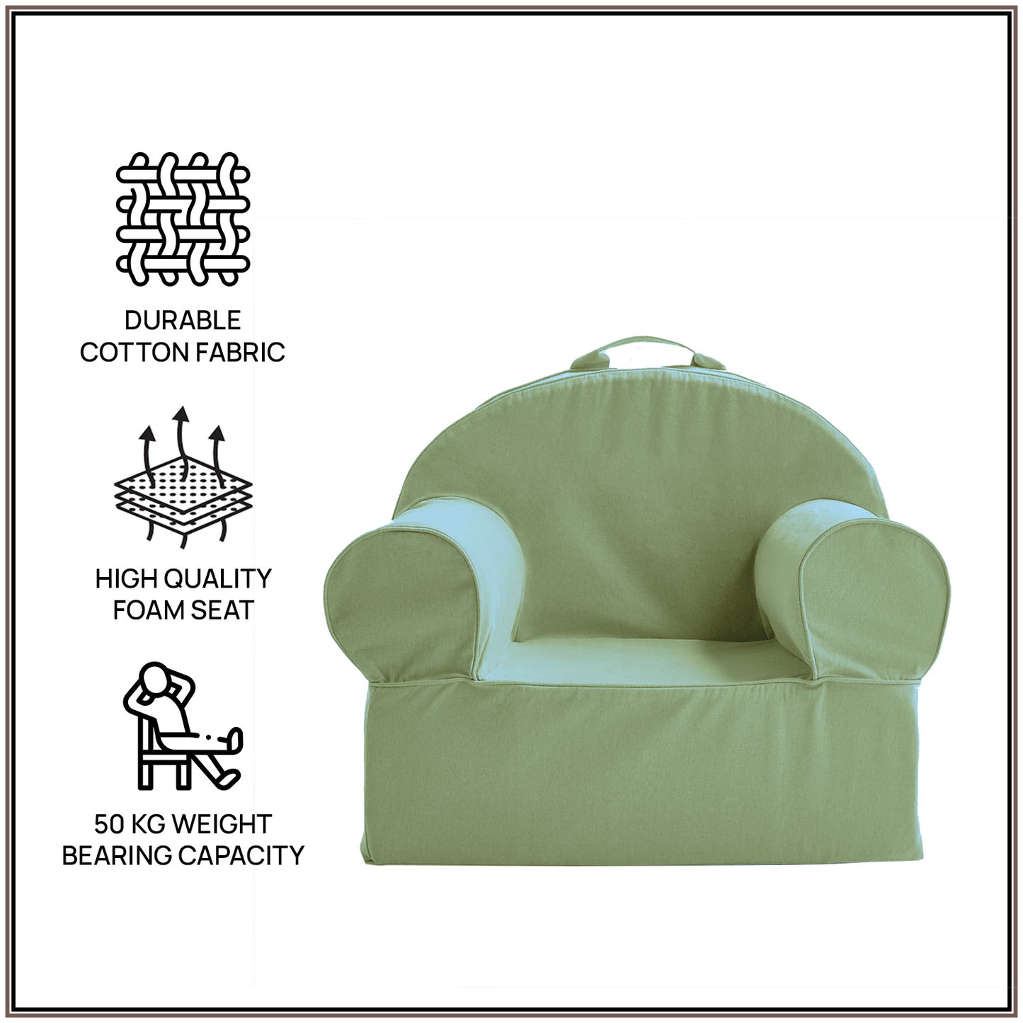 Olive Green Snuggle Cotton Kids Lounge Chair | Nestroots