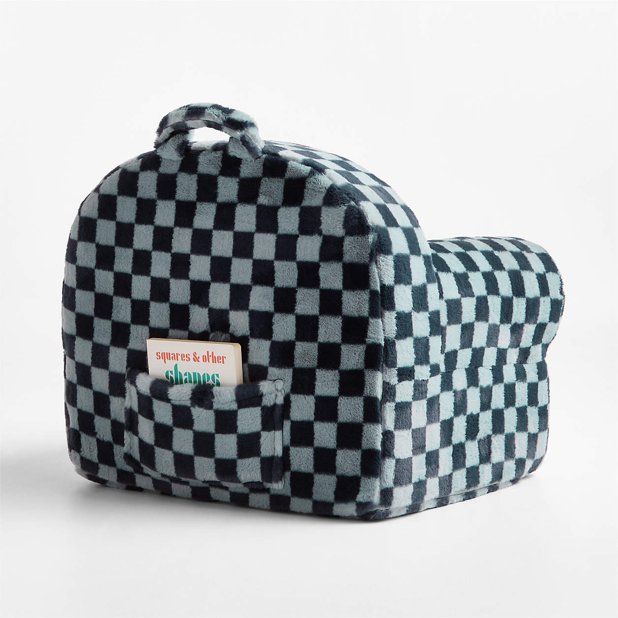 Black Checkered Snuggle Faux Fur Kids Lounge Chair