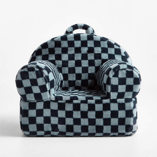 Black Checkered Snuggle Faux Fur Kids Lounge Chair