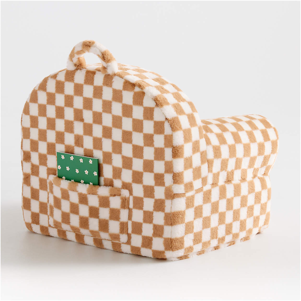 Caramel Checkered Snuggle Faux Fur Kids Lounge Chair