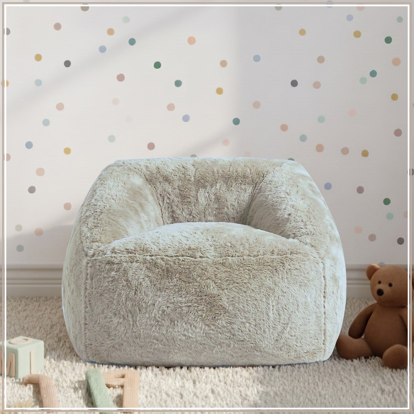 Beige Stripe Organic Cotton Kids Sofa Chair | Nestroots
