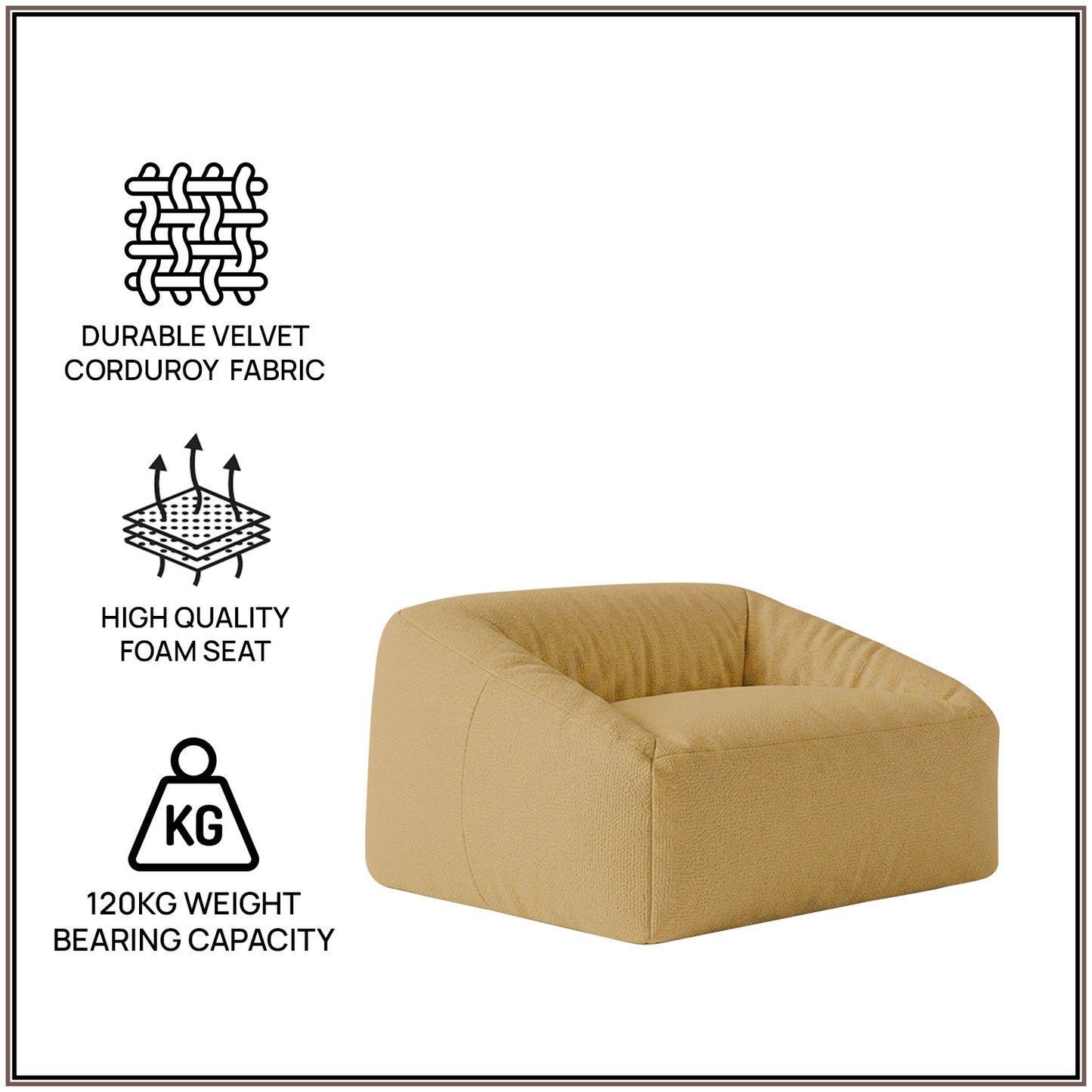 Mustard Puff Velvet Corduroy Kids Lounge Chair | Nestroots
