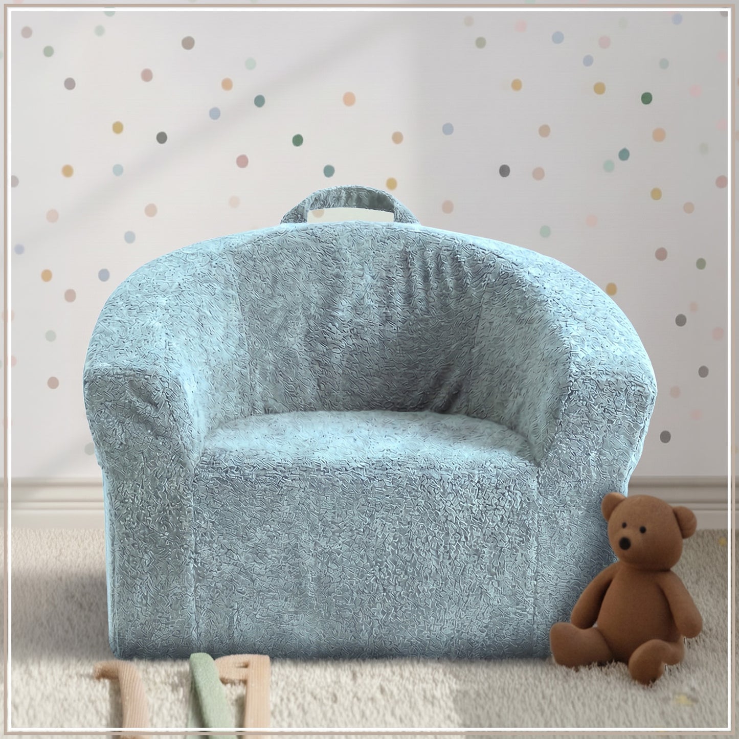 Mist Grey Textured Organic Cotton Kids Lounge Chair | Nestroots