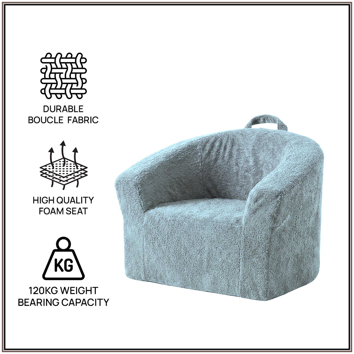 Mist Grey Textured Organic Cotton Kids Lounge Chair | Nestroots