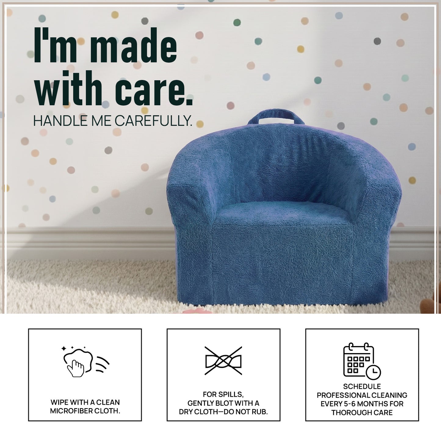 Aiden Navy Blue Puffy Organic Cotton Kids Lounge Chair | Nestroots