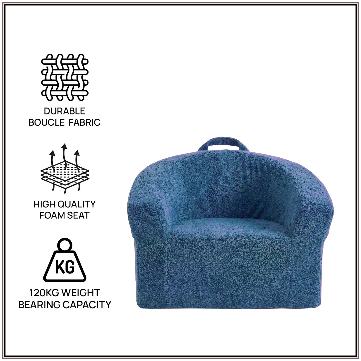 Aiden Navy Blue Puffy Organic Cotton Kids Lounge Chair | Nestroots