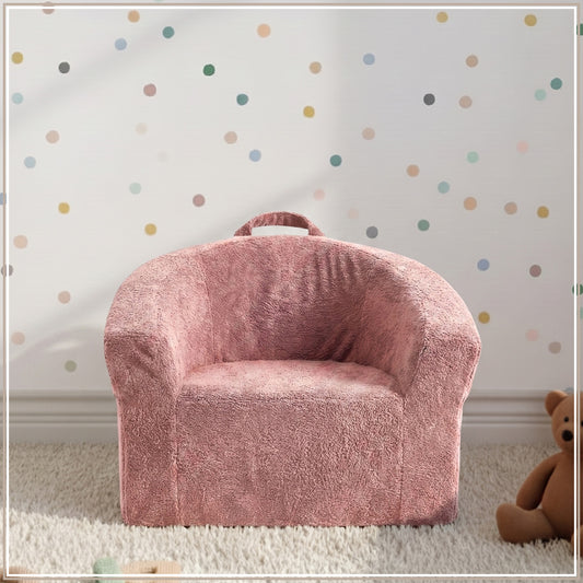 Chloe Soft Pink Puffy Organic Cotton Kids Lounge Chair | Nestroots