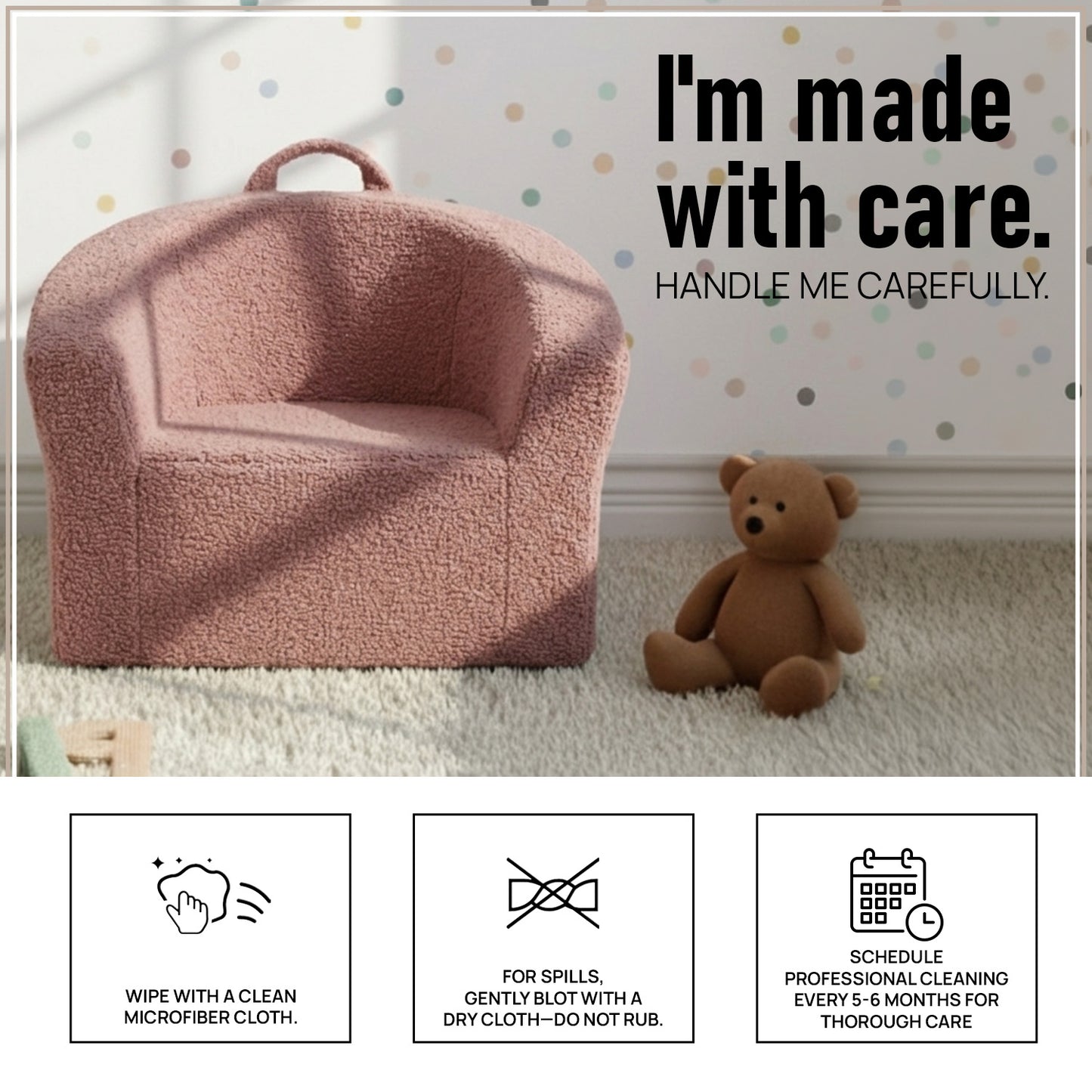 Chloe Soft Pink Puffy Organic Cotton Kids Lounge Chair | Nestroots
