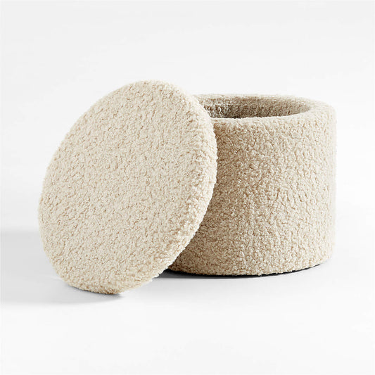 Ivory Cream Arctic Cloud Sherpa Boucle Kids Pouffe