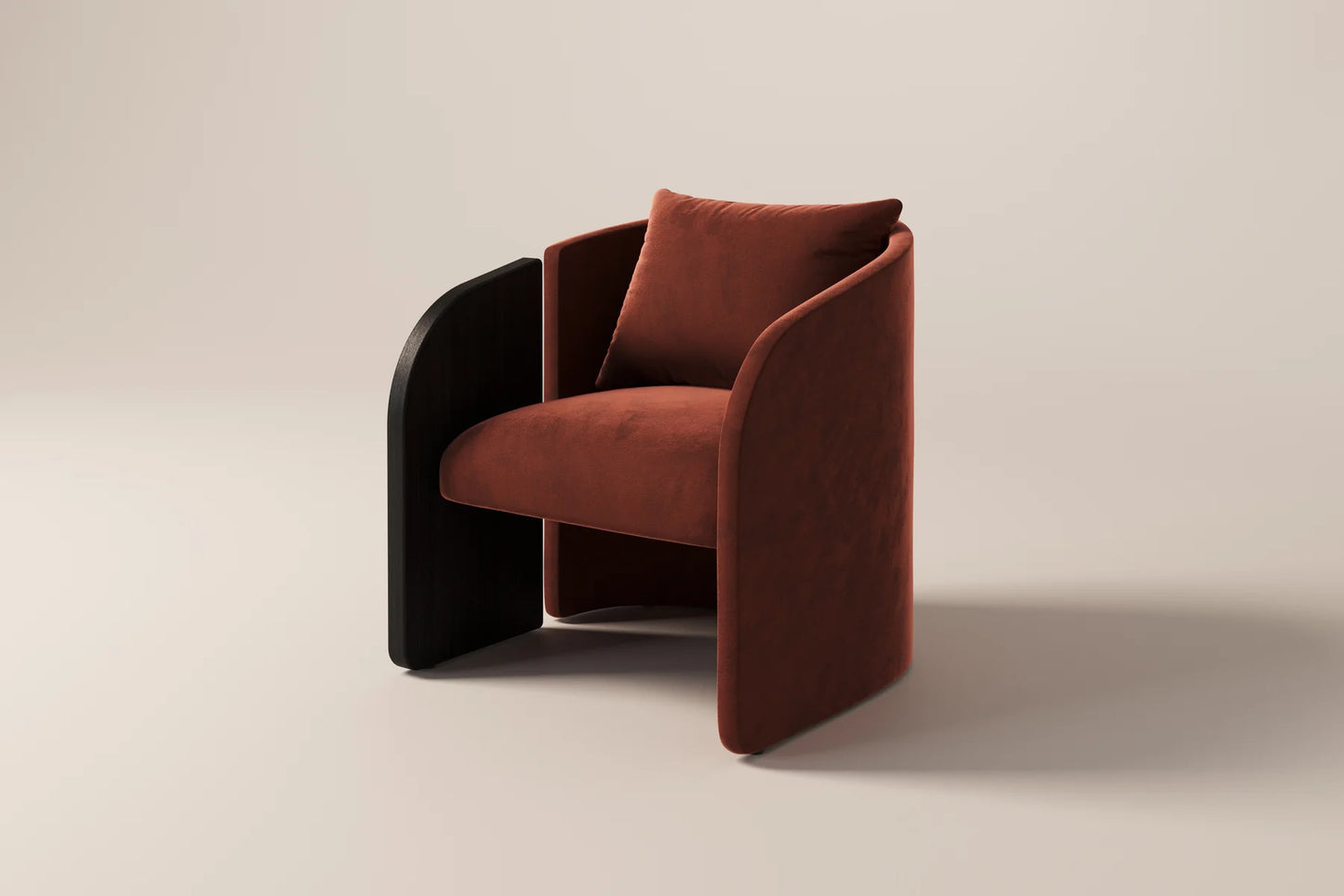Arevella Sculpted Rust Red Velvet Suede Lounge Chair
