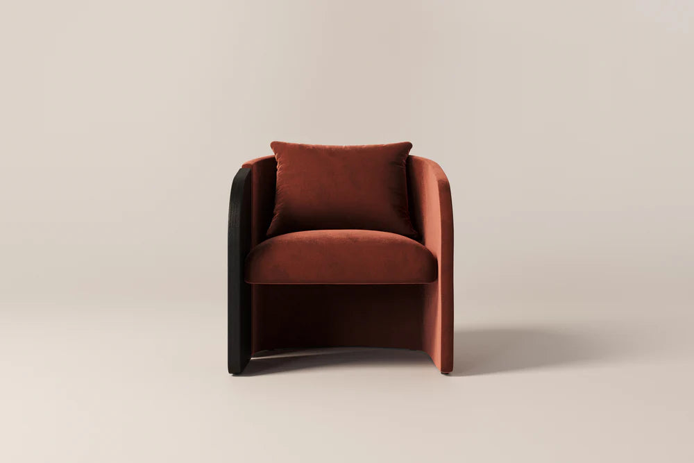 Arevella Sculpted Rust Red Velvet Suede Lounge Chair