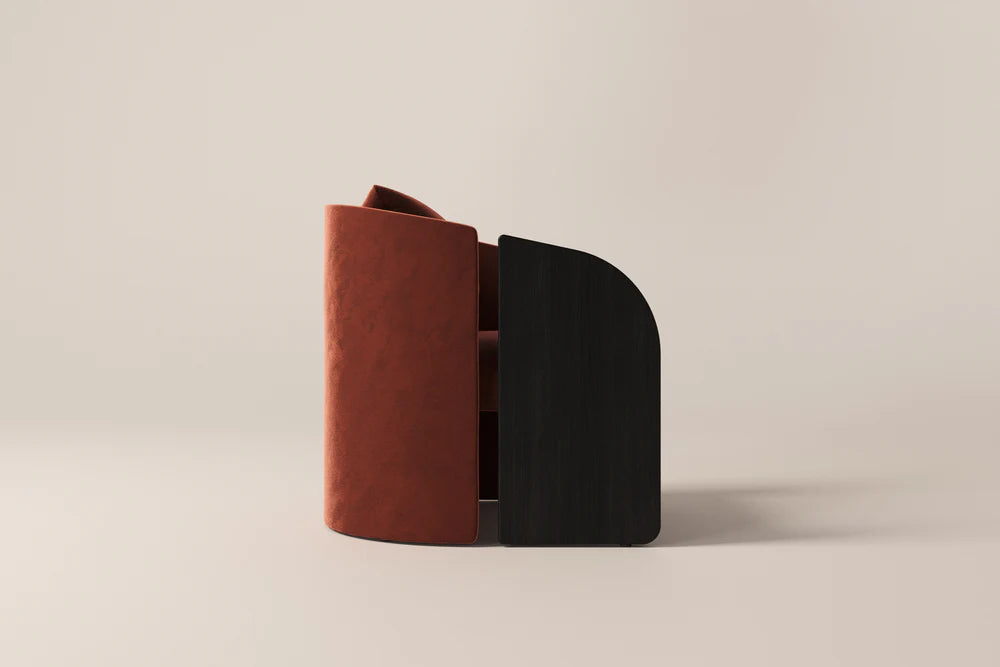Arevella Sculpted Rust Red Velvet Suede Lounge Chair
