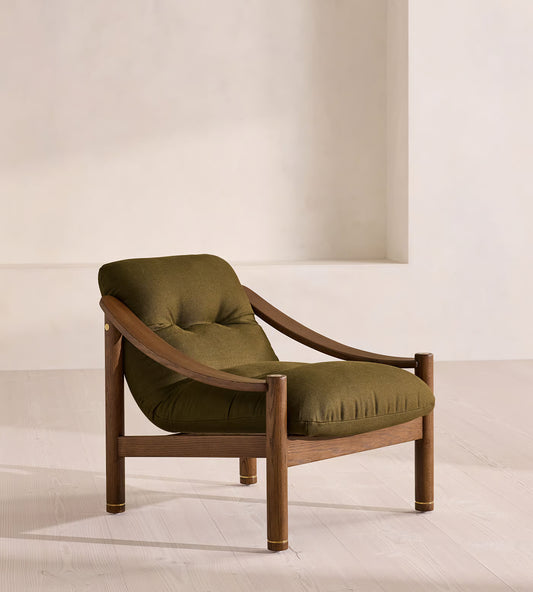 Aveeron Wood Frame Green Velvet Suede Lounge Chair