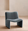 Zeenvik Sculpted Modern Steel Blue Velvet Lounge Chair