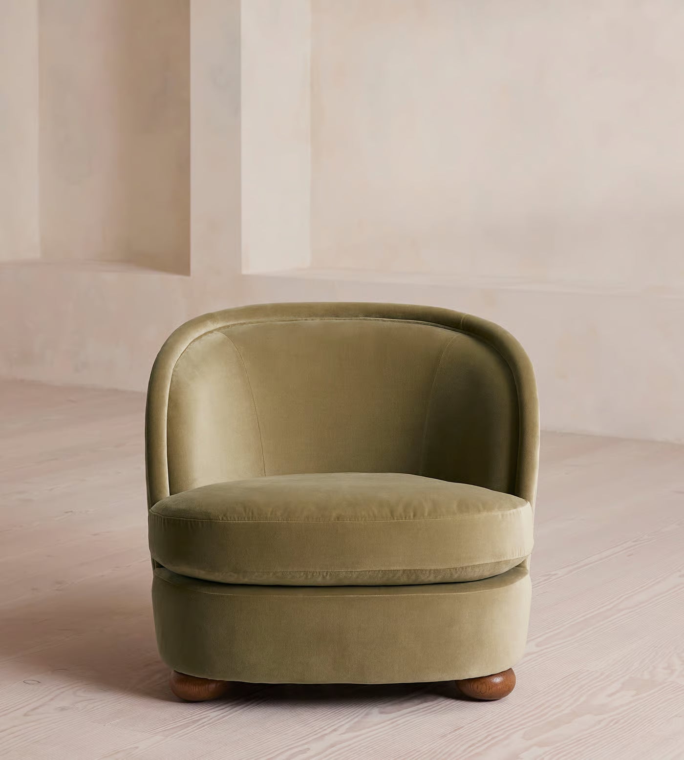 Orevella Classic Barrel Olive Green Velvet Lounge Chair