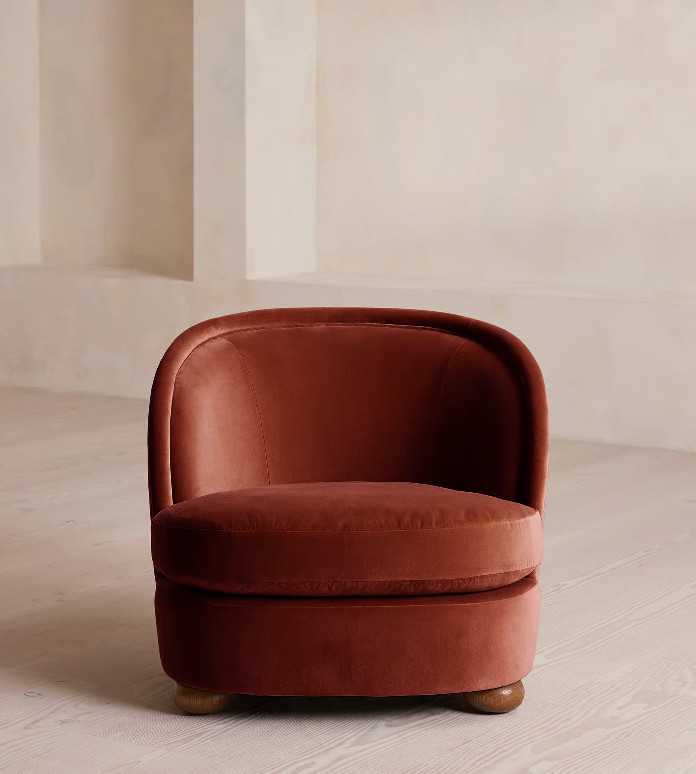 Orevella Classic Barrel Rust Red Velvet Lounge Chair