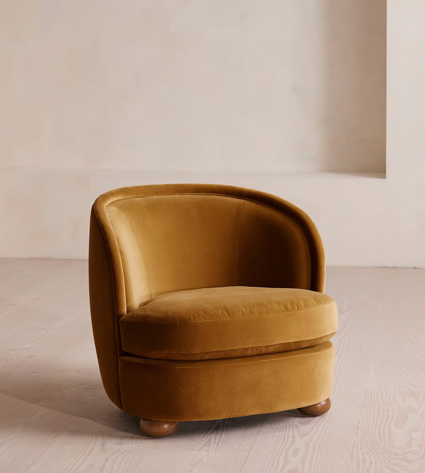 Orevella Classic Barrel Mustured Yellow Velvet Suede Lounge Chair
