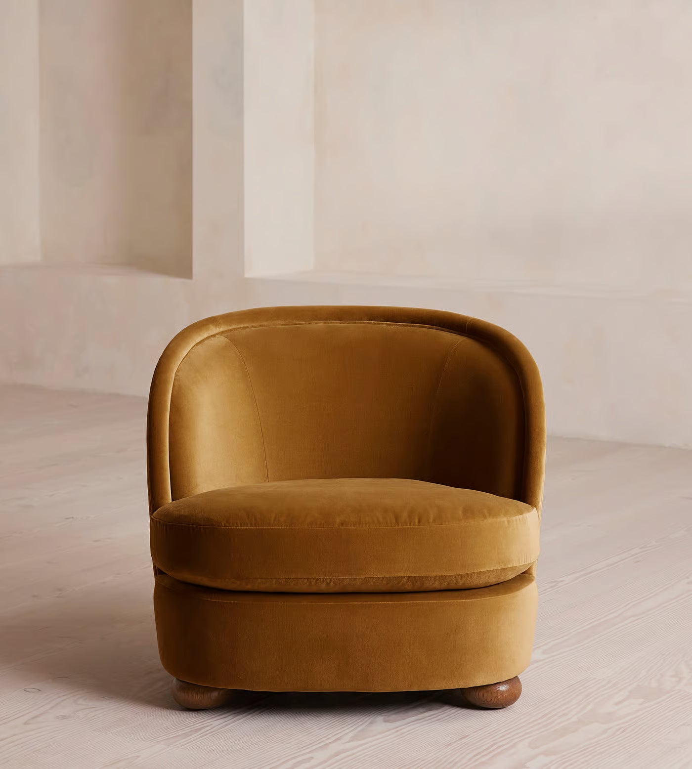Orevella Classic Barrel Mustured Yellow Velvet Suede Lounge Chair